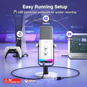 FIFINE XLR/USB Gaming Microphone for Streaming Podcasting, PC Computer RGB Mic, with Gain Knob, Mic Mute, Monitoring Jack, Gamer Mic for Recording Video Creation-AmpliGame AM8 White