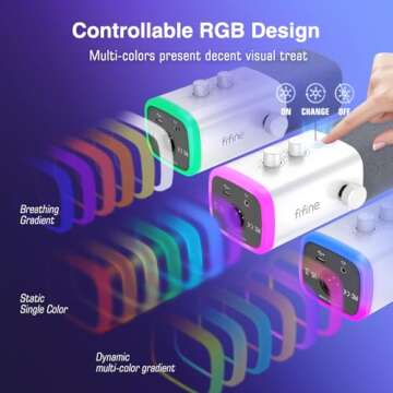 FIFINE XLR/USB Gaming Microphone for Streaming Podcasting, PC Computer RGB Mic, with Gain Knob, Mic Mute, Monitoring Jack, Gamer Mic for Recording Video Creation-AmpliGame AM8 White