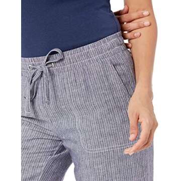 Amazon Essentials Women's Linen Blend Drawstring Relaxed Fit Wide Leg Pant (Available in Plus Size), Grey Vertical Stripe, Small