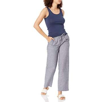 Amazon Essentials Women's Linen Blend Drawstring Relaxed Fit Wide Leg Pant (Available in Plus Size), Grey Vertical Stripe, Small