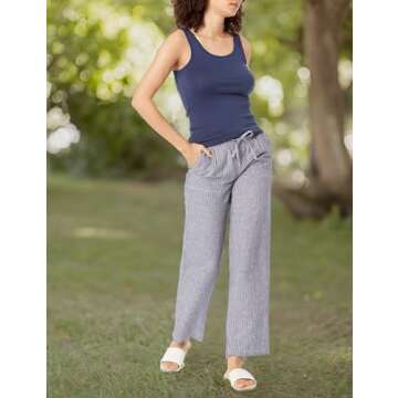Amazon Essentials Women's Linen Blend Drawstring Relaxed Fit Wide Leg Pant (Available in Plus Size), Grey Vertical Stripe, Small