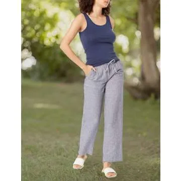 Amazon Essentials Women's Linen Blend Drawstring Relaxed Fit Wide Leg Pant (Available in Plus Size), Grey Vertical Stripe, Small