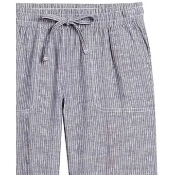 Amazon Essentials Women's Linen Blend Drawstring Relaxed Fit Wide Leg Pant (Available in Plus Size), Grey Vertical Stripe, Small