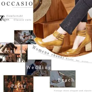 Tarkwa Ankle Strappy Mary Jane Block Heels for Women