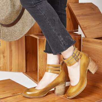 Tarkwa Ankle Strappy Mary Jane Block Heels for Women