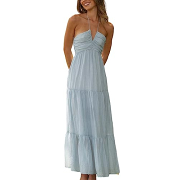 HOULENGS Women's Summer Halter Neck Boho Maxi Dress