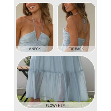 HOULENGS Women's Summer Halter Neck Boho Maxi Dress