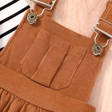 Toddler Baby Girl Fall Outfit Long Sleeve Stripe T-Shirt and Strap Dress Overall with One Pocket Clothes Sets (Brown, 18-24 Months)