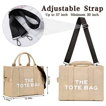 JQWSVE Canvas Tote Bags for Women Handbag Tote Purse with Zipper Canvas Crossbody Bag for Office, Travel