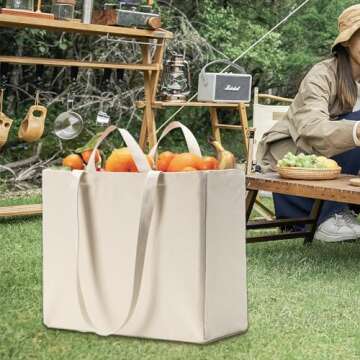 LINICE Reusable Grocery Bags Shopping Bags for Groceries Foldable Heavy Duty Canvas Tote Bag Washable Canvas Bag with Handles (3 Pack)