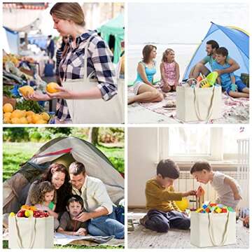 LINICE Reusable Grocery Bags Shopping Bags for Groceries Foldable Heavy Duty Canvas Tote Bag Washable Canvas Bag with Handles (3 Pack)