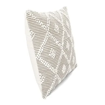 Lush Decor Adelyn Decorative Throw Pillow Cover, 20" W x 20" L, Neutral - Square Pillow - Neutral Diamond Pillow - Textured Pillows - Hygge Decor - Farmhouse Throw Pillows For Bed, Couch, Or Chair