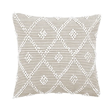 Lush Decor Adelyn Decorative Throw Pillow Cover, 20" W x 20" L, Neutral - Square Pillow - Neutral Diamond Pillow - Textured Pillows - Hygge Decor - Farmhouse Throw Pillows For Bed, Couch, Or Chair