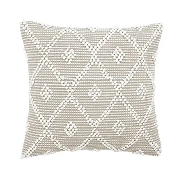 Lush Decor Adelyn Decorative Throw Pillow Cover, 20" W x 20" L, Neutral - Square Pillow - Neutral Diamond Pillow - Textured Pillows - Hygge Decor - Farmhouse Throw Pillows For Bed, Couch, Or Chair