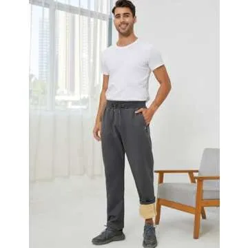 Gihuo Men's Winter Warm Fleece Pants Sherpa Fleece Lined Jogger Pants Sweatpant Athletic Running Straight Cuff Pants (Grey, Medium)