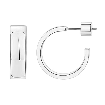 PAVOI 14K White Gold Plated Square Edge Hoop Earrings – Perfect Everyday Chunky Hoops
