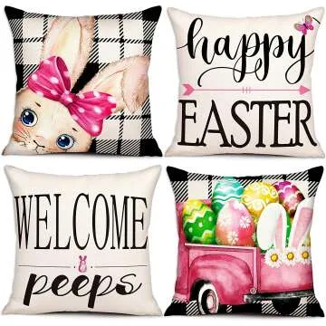 Easter Pillow Covers Set of 4 - 18x18 Decorative Linens