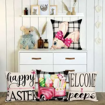 Easter Pillow Covers Set of 4 - 18x18 Decorative Linens