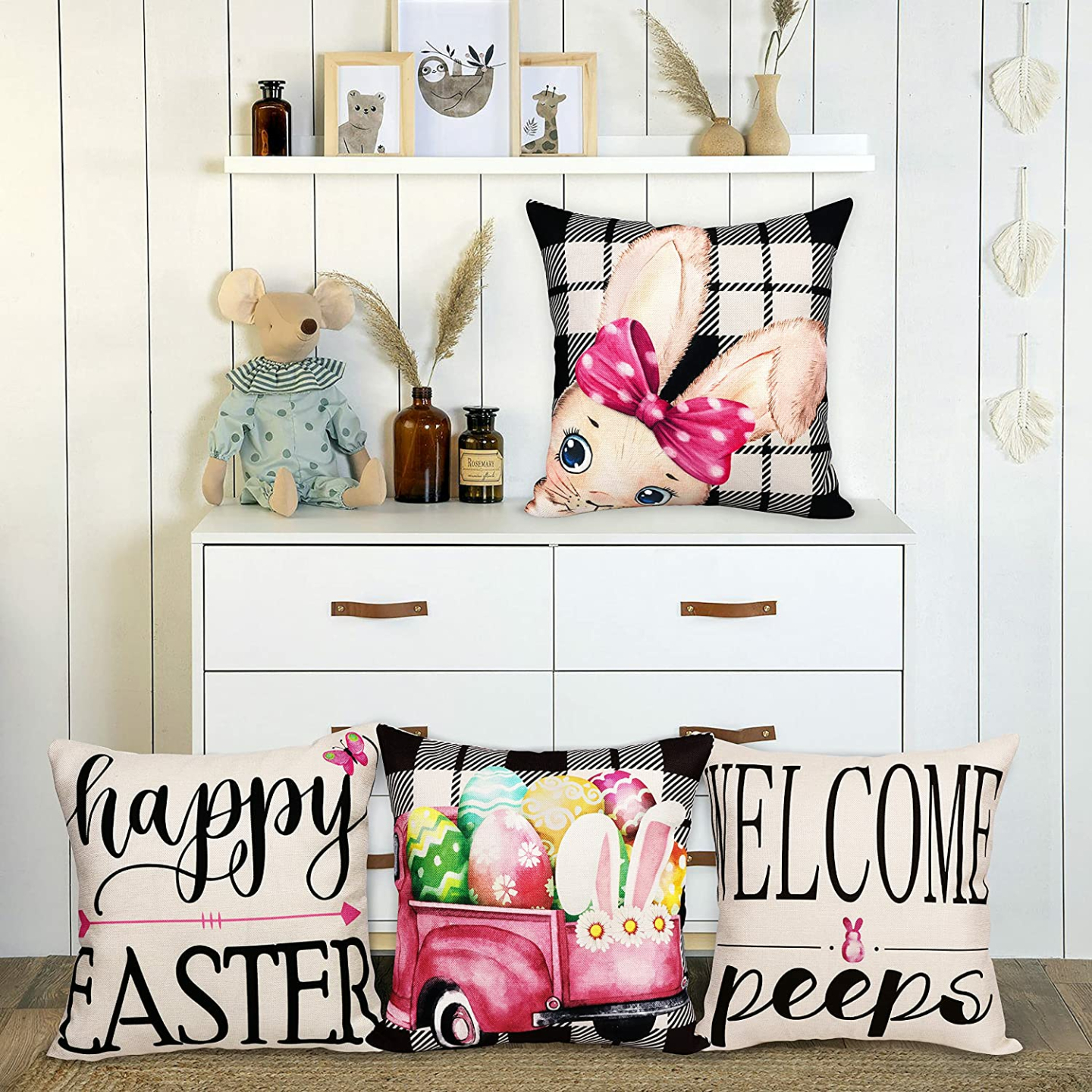 Easter Pillow Covers Set of 4 - 18x18 Decorative Linens