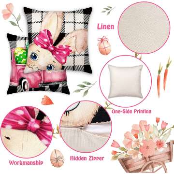 Easter Pillow Covers Set of 4 - 18x18 Decorative Linens