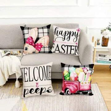 Easter Pillow Covers Set of 4 - 18x18 Decorative Linens