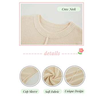 Saodimallsu Women's Crew Neck Knit Sweater Vest Summer Cute Cap Sleeve Lightweight Pullover Top Apricot