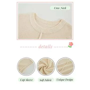 Saodimallsu Women's Crew Neck Knit Sweater Vest Summer Cute Cap Sleeve Lightweight Pullover Top Apricot