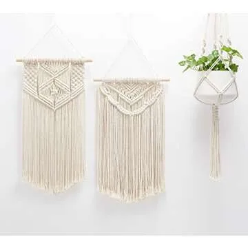 Mkono 2 Pcs Macrame Wall Hanging Boho Wall Art Decor Woven Chic Bohemian Room Decor for Bedroom Nursery Living Room Dorm Apartment, Medium Size 22" L x 13" W and 24" L x 13" W