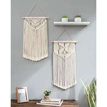 Mkono 2 Pcs Macrame Wall Hanging Boho Wall Art Decor Woven Chic Bohemian Room Decor for Bedroom Nursery Living Room Dorm Apartment, Medium Size 22" L x 13" W and 24" L x 13" W