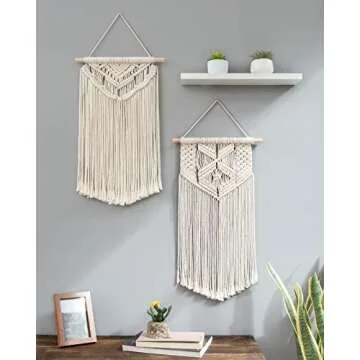 Mkono 2 Pcs Macrame Wall Hanging Boho Wall Art Decor Woven Chic Bohemian Room Decor for Bedroom Nursery Living Room Dorm Apartment, Medium Size 22" L x 13" W and 24" L x 13" W