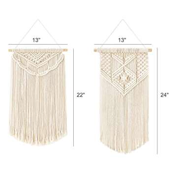 Mkono 2 Pcs Macrame Wall Hanging Boho Wall Art Decor Woven Chic Bohemian Room Decor for Bedroom Nursery Living Room Dorm Apartment, Medium Size 22" L x 13" W and 24" L x 13" W