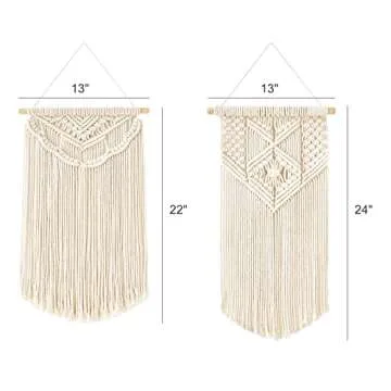 Mkono 2 Pcs Macrame Wall Hanging Boho Wall Art Decor Woven Chic Bohemian Room Decor for Bedroom Nursery Living Room Dorm Apartment, Medium Size 22" L x 13" W and 24" L x 13" W