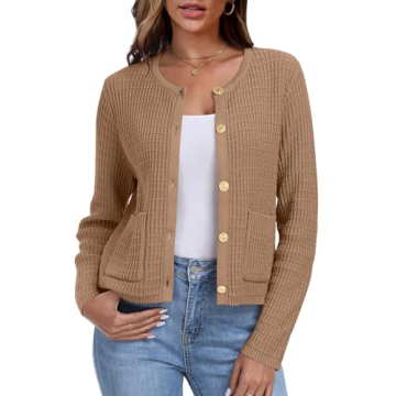 ANRABESS Women Cardigan Sweater Dressy Casual Classic Long Sleeve Crew Neck Button Down Tweed Knit J...