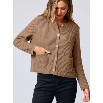 Stylish ANRABESS Women Cardigan Sweater with Gold Buttons
