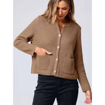 Stylish ANRABESS Women Cardigan Sweater with Gold Buttons