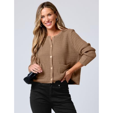 Stylish ANRABESS Women Cardigan Sweater with Gold Buttons