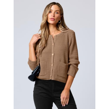 Stylish ANRABESS Women Cardigan Sweater with Gold Buttons