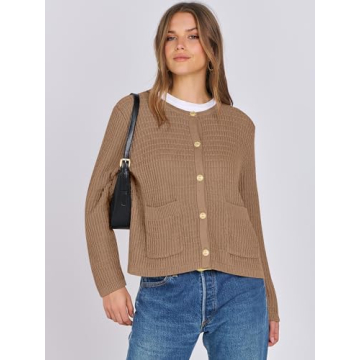 Stylish ANRABESS Women Cardigan Sweater with Gold Buttons