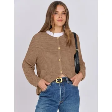 Stylish ANRABESS Women Cardigan Sweater with Gold Buttons
