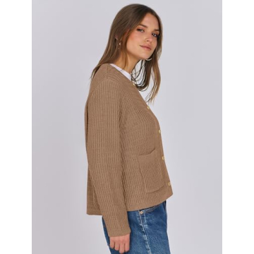 Stylish ANRABESS Women Cardigan Sweater with Gold Buttons