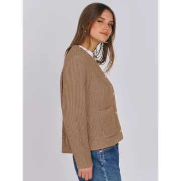 Stylish ANRABESS Women Cardigan Sweater with Gold Buttons