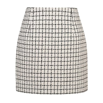 Tweed Skirt for Women 2023 High Waisted Pencil Fall Winter Short Mini Plaid Skirts, Tweed White, S