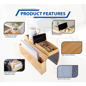 Bamboo Couch Armrest Organizer - Stylish & Functional Holder