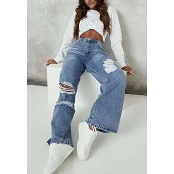 Womens High Waisted Wide Leg Baggy Jeans for Casual Wear