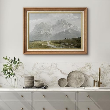 MUDECOR Premium Framed Wall Art Vintage Winter Storm Mountain Valley Nature Wilderness Illustrations Fine Art Decorative Landscape for Living Room, Bedroom, Office - 26"x36" Natural