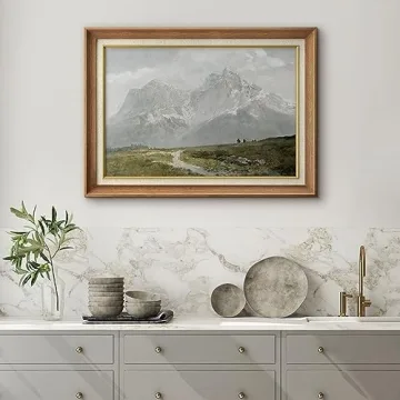 MUDECOR Premium Framed Wall Art Vintage Winter Storm Mountain Valley Nature Wilderness Illustrations Fine Art Decorative Landscape for Living Room, Bedroom, Office - 26"x36" Natural