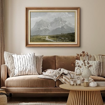 MUDECOR Premium Framed Wall Art Vintage Winter Storm Mountain Valley Nature Wilderness Illustrations Fine Art Decorative Landscape for Living Room, Bedroom, Office - 26"x36" Natural