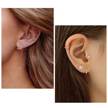 Jewseen 14K Gold Push in Threadless CZ Flower Stud for Nose and Lip Piercings