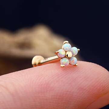 Jewseen 14K Gold CZ Flower Stud for Nose & Lip Piercings