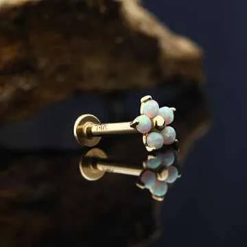 Jewseen 14K Gold CZ Flower Stud for Nose & Lip Piercings